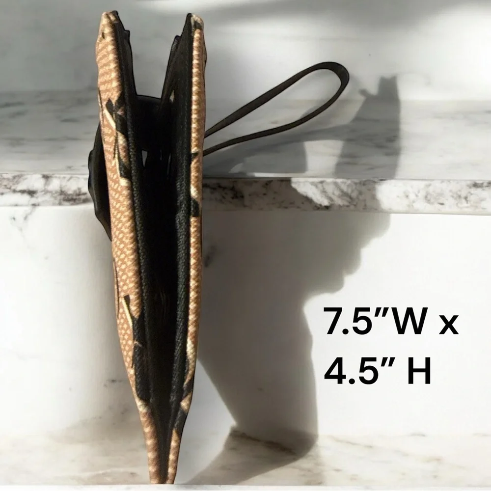 XOXO Tan Black Logo Print Wristlet Wallet Double Zipper Multi Slot New with Tags